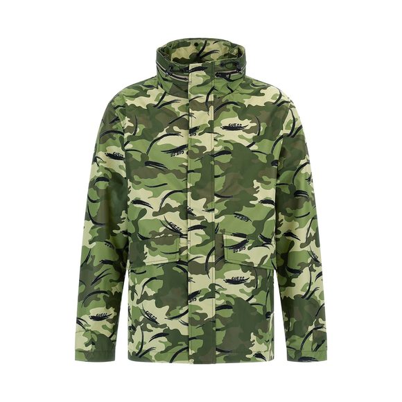GUESS Men's Technical Raincoat Camou AOP Print
